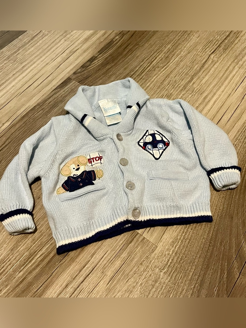 Nannette vintage Light Blue Knit baby Cardigan 100% cotton size 0-3 months